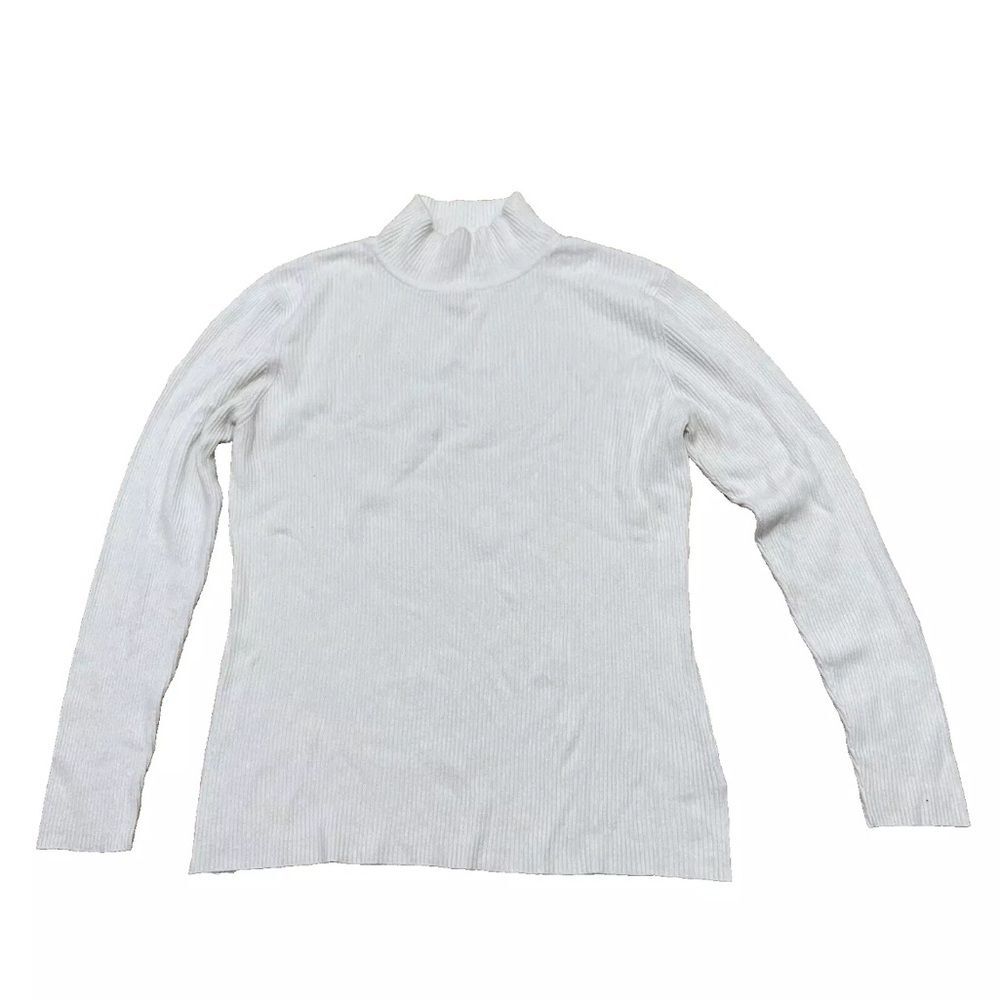 VTG 90s Y2k WORTHINGTON Ribbed Sweater L Women Cream Off White Nylon Academia L